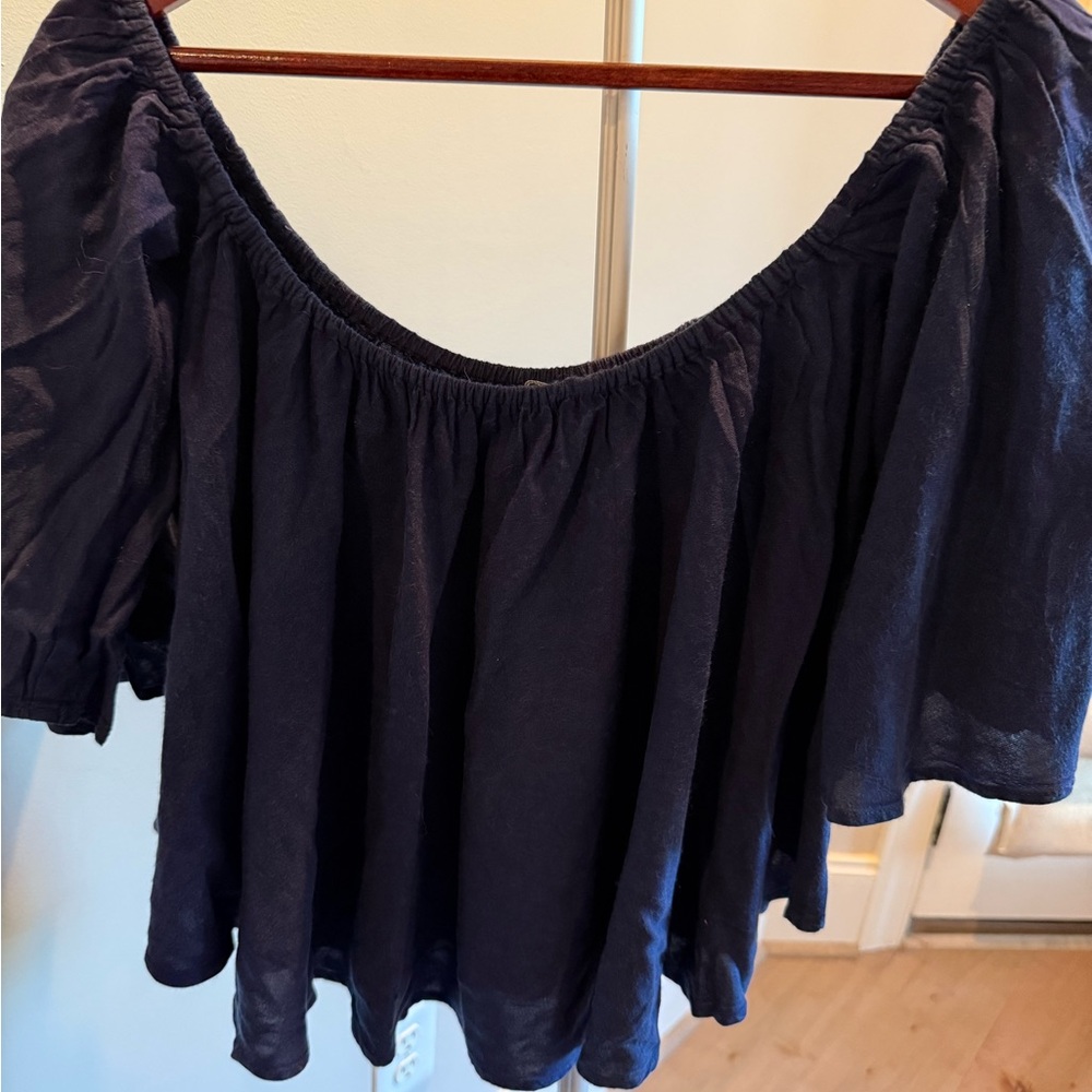 Elegant Off-Shoulder Navy Top